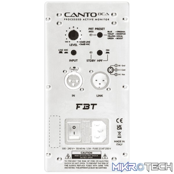 FBT CANTO8CAW 8in ACTIVE SPEAKER 200W + 100W RMS WHITE - Image 10